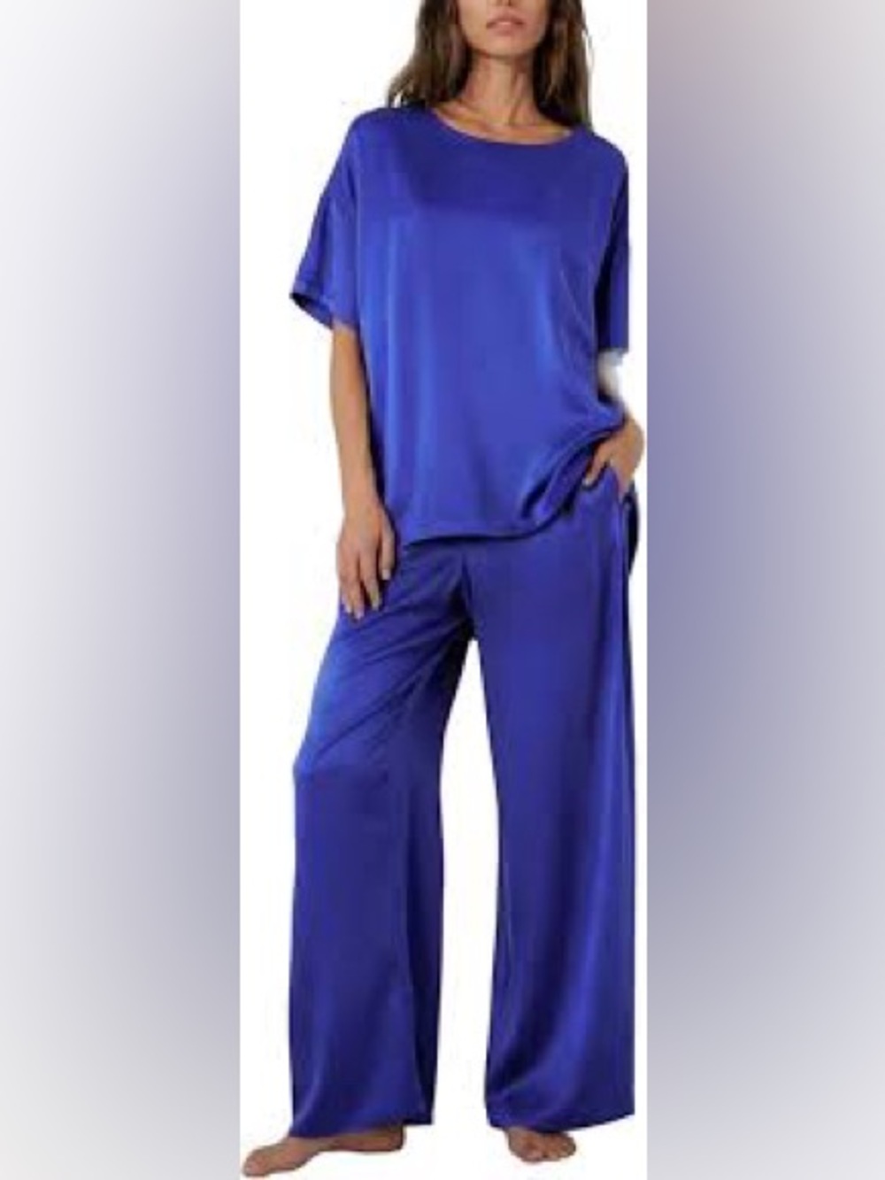 NWT Lunya Washable Silk Tee and Pants Set in Vibrant Blue— Women’s Large